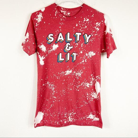 Custom Bleached Salty & Lit Graphic Tee  Sz S - Picture 1 of 3